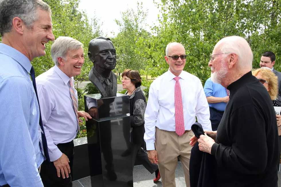Pictured are double bassists Todd Seeber, Lawrence Wolfe and Edwin Barker with John Williams - Photo: Hilary Scott